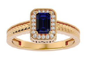 0.85 Carat Antique Style Sapphire & 20 Diamond Ring In Yellow Gold (3.20 G), , Size 4.5 By SuperJeweler