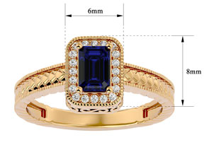 0.85 Carat Antique Style Sapphire & 20 Diamond Ring In Yellow Gold (3.20 G), , Size 4.5 By SuperJeweler