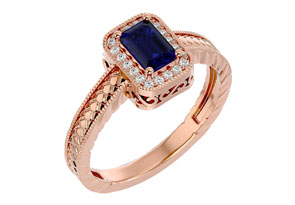 0.85 Carat Antique Style Sapphire & 20 Diamond Ring In Rose Gold (3.20 G), , Size 4.5 By SuperJeweler