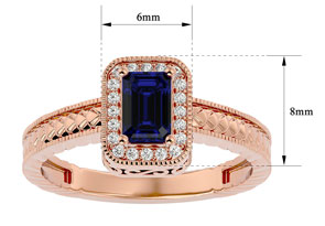 0.85 Carat Antique Style Sapphire & 20 Diamond Ring In Rose Gold (3.20 G), , Size 4.5 By SuperJeweler