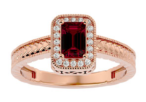 0.85 Carat Antique Style Ruby & 20 Diamond Ring In Rose Gold (3.20 G), , Size 4.5 By SuperJeweler