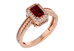 0.85 Carat Antique Style Ruby & 20 Diamond Ring In Rose Gold (3.20 G), , Size 4.5 By SuperJeweler