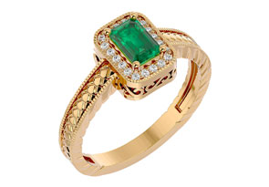 0.85 Carat Antique Style Emerald Cut & 20 Diamond Ring In Yellow Gold (3.20 G), , Size 4 By SuperJeweler