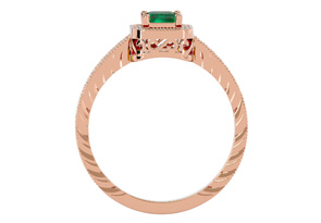 0.85 Carat Antique Style Emerald Cut & 20 Diamond Ring In Rose Gold (3.20 G), , Size 4 By SuperJeweler