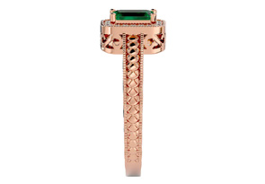 0.85 Carat Antique Style Emerald Cut & 20 Diamond Ring In Rose Gold (3.20 G), , Size 4 By SuperJeweler