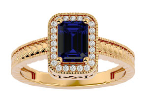 1.12 Carat Antique Style Sapphire & 24 Diamond Ring In Yellow Gold (3.20 G), , Size 4.5 By SuperJeweler