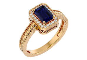 1.12 Carat Antique Style Sapphire & 24 Diamond Ring In Yellow Gold (3.20 G), , Size 4.5 By SuperJeweler