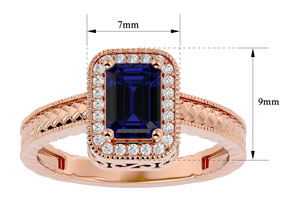 1.12 Carat Antique Style Sapphire & 24 Diamond Ring In Rose Gold (3.20 G), , Size 4.5 By SuperJeweler