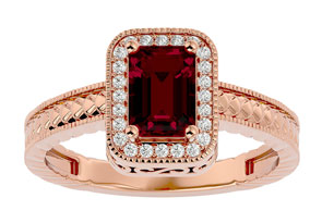 1.12 Carat Antique Style Ruby & 24 Diamond Ring In Rose Gold (3.20 G), , Size 4.5 By SuperJeweler