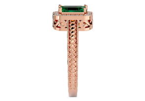1.12 Carat Antique Style Emerald Cut & 24 Diamond Ring In Rose Gold (3.20 G), , Size 4.5 By SuperJeweler