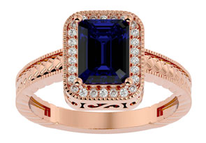 2 Carat Antique Style Sapphire & 26 Diamond Ring In 14K Rose Gold (3.90 G), , Size 4 By SuperJeweler