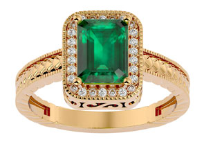 2 Carat Antique Style Emerald Cut & 26 Diamond Ring In 14K Yellow Gold (3.90 G), , Size 4 By SuperJeweler