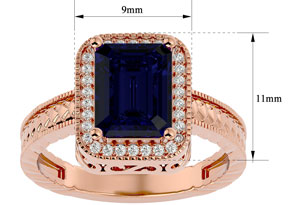 2.5 Carat Antique Style Sapphire & 30 Diamond Ring In 14K Rose Gold (4.50 G), , Size 4 By SuperJeweler