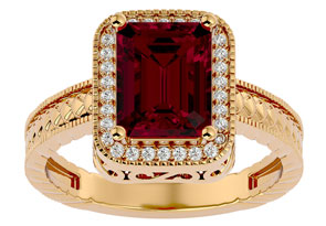 2.5 Carat Antique Style Ruby & 30 Diamond Ring In 14K Yellow Gold (4.50 G), , Size 4.5 By SuperJeweler