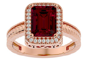 2.5 Carat Antique Style Ruby & 30 Diamond Ring In 14K Rose Gold (4.50 G), , Size 4.5 By SuperJeweler