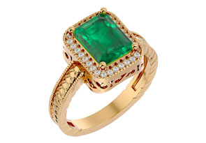 2.5 Carat Antique Style Emerald Cut & 30 Diamond Ring In 14K Yellow Gold (4.50 G), , Size 4 By SuperJeweler