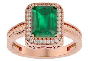 2.5 Carat Antique Style Emerald Cut & 30 Diamond Ring In 14K Rose Gold (4.50 G), , Size 4 By SuperJeweler