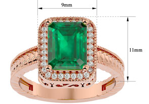 2.5 Carat Antique Style Emerald Cut & 30 Diamond Ring In 14K Rose Gold (4.50 G), , Size 4 By SuperJeweler