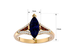 2.5 Carat Marquise Shape Sapphire & 26 Diamond Ring In 14K Yellow Gold (4.10 G), I-J, Size 4 By SuperJeweler