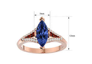 2 Carat Marquise Shape Tanzanite & 26 Diamond Ring In 14K Rose Gold (4.10 G), I-J, Size 4 By SuperJeweler