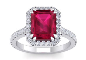 4 Carat Ruby & 46 Diamond Ring In 14K White Gold (4.40 G), I-J, Size 4 By SuperJeweler