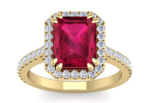 4 Carat Ruby & 46 Diamond Ring In 14K Yellow Gold (4.40 G), I-J, Size 4 By SuperJeweler