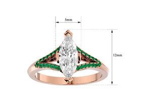 1.25 Carat Marquise Shape Diamond & Emerald Cut Engagement Ring In 14K Rose Gold (4.10 G) (H-I, SI2-I1), Size 4 By SuperJeweler