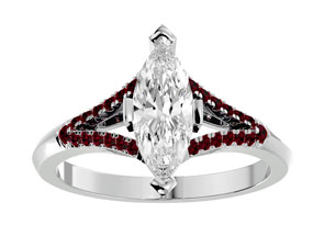 1.25 Carat Marquise Shape Diamond & Ruby Engagement Ring In 14K White Gold (4.10 G) (H-I, SI2-I1), Size 4 By SuperJeweler