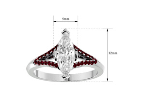 1.25 Carat Marquise Shape Diamond & Ruby Engagement Ring In 14K White Gold (4.10 G) (H-I, SI2-I1), Size 4 By SuperJeweler