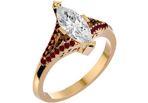 1.25 Carat Marquise Shape Diamond & Ruby Engagement Ring In 14K Yellow Gold (4.10 G) (H-I, SI2-I1), Size 4 By SuperJeweler