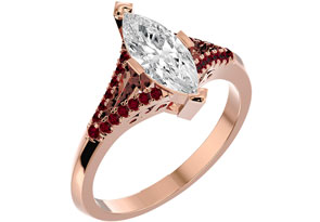 1.25 Carat Marquise Shape Diamond & Ruby Engagement Ring In 14K Rose Gold (4.10 G) (H-I, SI2-I1), Size 4 By SuperJeweler
