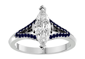 1.25 Carat Marquise Shape Diamond & Sapphire Engagement Ring In 14K White Gold (4.10 G) (H-I, SI2-I1), Size 4 By SuperJeweler
