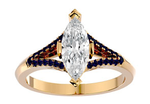 1.25 Carat Marquise Shape Diamond & Sapphire Engagement Ring In 14K Yellow Gold (4.10 G) (H-I, SI2-I1), Size 4 By SuperJeweler
