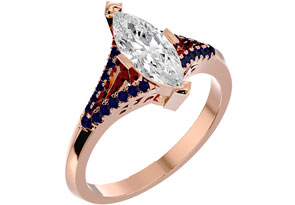1.25 Carat Marquise Shape Diamond & Sapphire Engagement Ring In 14K Rose Gold (4.10 G) (H-I, SI2-I1), Size 4 By SuperJeweler