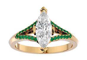 1.25 Carat Marquise Shape Diamond & Emerald Cut Engagement Ring In 14K Yellow Gold (4.10 G) (I-J, I1-I2 Clarity Enhanced), Size 4 By SuperJeweler