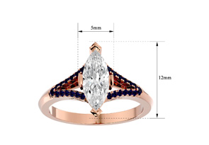 1.25 Carat Marquise Shape Diamond & Sapphire Engagement Ring In 14K Rose Gold (4.10 G) (I-J, I1-I2 Clarity Enhanced), Size 4 By SuperJeweler