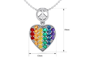 1/4 Carat Rainbow Pride Heart Necklace In 14K White Gold (2.50 G), 18 Inches By SuperJeweler