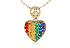 1/4 Carat Rainbow Pride Heart Necklace In 14K Yellow Gold (2.50 G), 18 Inches By SuperJeweler
