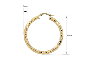 10K Yellow Gold (1.70 G) 30x3mm Diamond Cut Hoop Earrings By SuperJeweler
