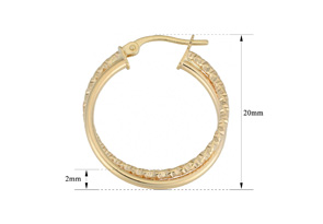 10K Yellow Gold (1.80 G) 20x2mm Diamond Cut Double Hoop Earrings By SuperJeweler