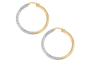 10K Two Tone Gold (2.25 G) 30x3mm Diamond Cut Hoop Earrings By SuperJeweler