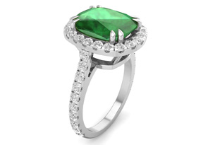 4 1/2 Carat Cushion Cut Zambian Emerald & 40 Diamond Ring In 14K White Gold (4.30 G), I-J, Size 4 By SuperJeweler