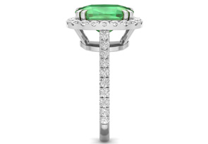 4 1/2 Carat Cushion Cut Zambian Emerald & 40 Diamond Ring In 14K White Gold (4.30 G), I-J, Size 4 By SuperJeweler