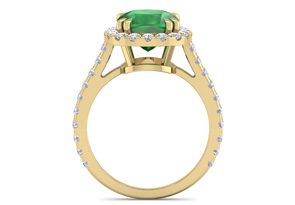 4 1/2 Carat Cushion Cut Zambian Emerald & 40 Diamond Ring In 14K Yellow Gold (4.30 G), I-J, Size 4 By SuperJeweler