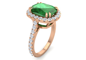 4 1/2 Carat Cushion Cut Zambian Emerald & 40 Diamond Ring In 14K Rose Gold (4.30 G), I-J, Size 4 By SuperJeweler