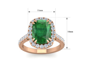 4 1/2 Carat Cushion Cut Zambian Emerald & 40 Diamond Ring In 14K Rose Gold (4.30 G), I-J, Size 4 By SuperJeweler