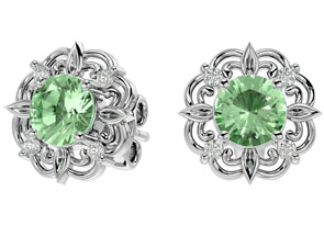 1.5 Carat Green Amethyst & Diamond Antique Stud Earrings In 14K White Gold (2.75 G), I/J By SuperJeweler