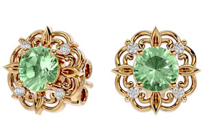 1.5 Carat Green Amethyst & Diamond Antique Stud Earrings In 14K Yellow Gold (2.75 G), I/J By SuperJeweler