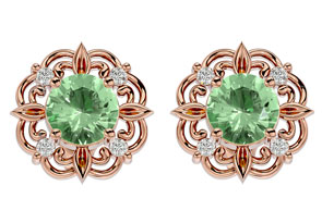 1.5 Carat Green Amethyst & Diamond Antique Stud Earrings In 14K Rose Gold (2.75 G), I/J By SuperJeweler