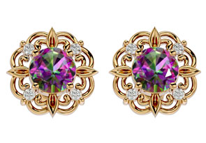 2 1/10 Carat Mystic Topaz & Diamond Antique Stud Earrings In 14K Yellow Gold (2.75 G), I/J By SuperJeweler